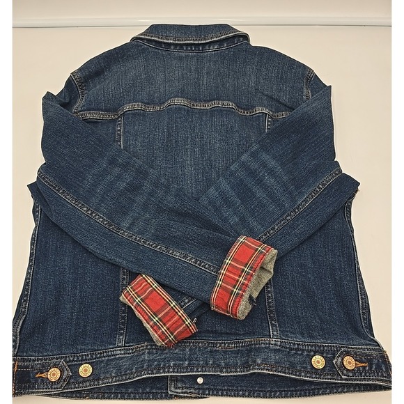 Talbots Tartan Lined Jean Jacket Judy Wash L Preppy Quiet Luxury Coastal - Picture 11 of 12